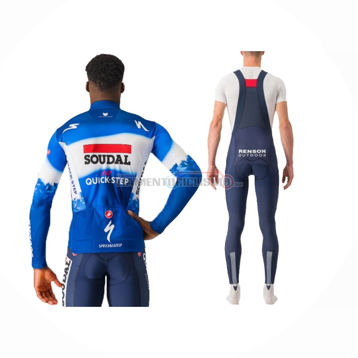 2024 Abbigliamento Ciclismo Deceuninck Quick Step Blu Bianco Manica Lunga e Salopette